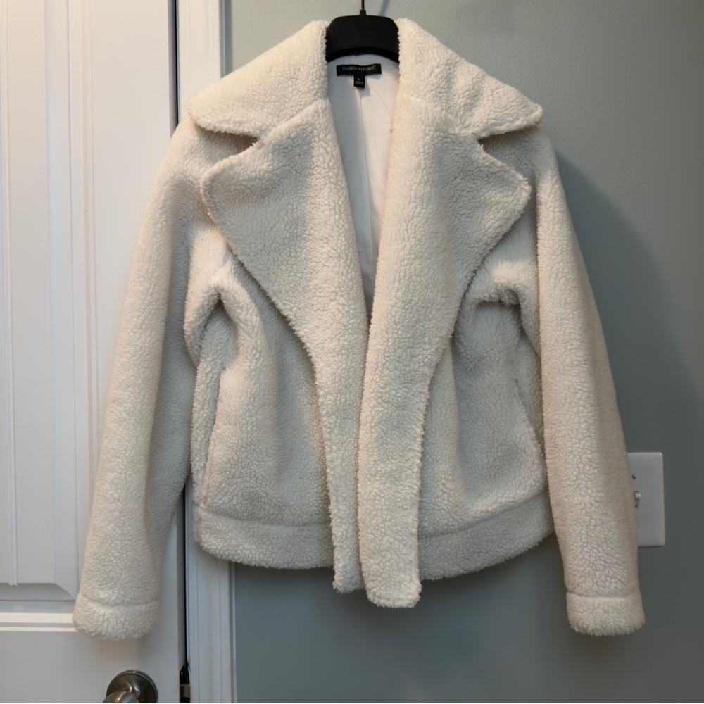 Banana Republic Ivory Sherpa Jacket Size L - Picture 2 of 6